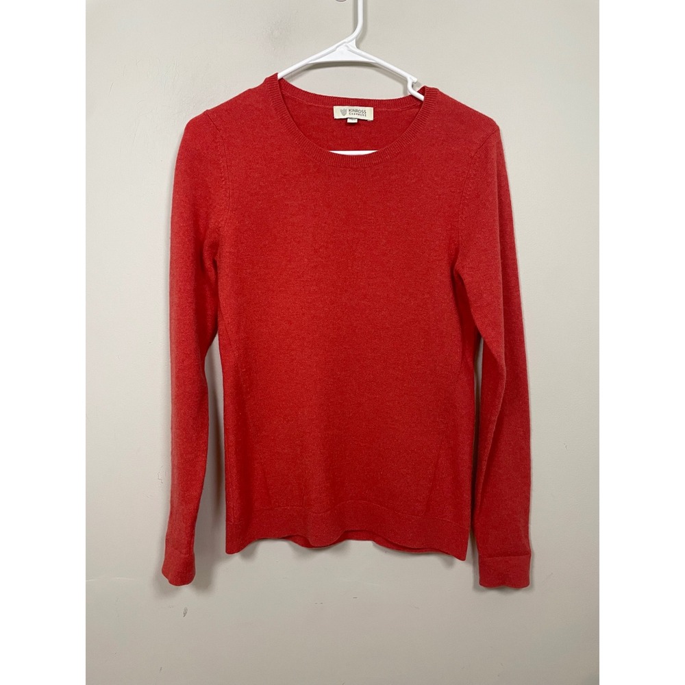 Kinross Cashmere Crewneck Sweater In Red/Orange Size Small Quiet Luxury Timeless